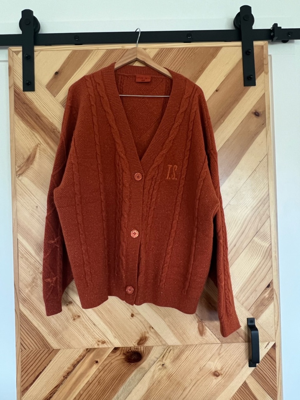 Taylor Swift Life of a Showgirl Rust Orange Metallic Cable Knit Sweater